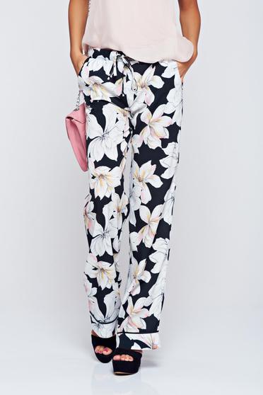 Pantaloni Festival Look by PrettyGirl galbeni cu imprimeuri florale cu buzunare