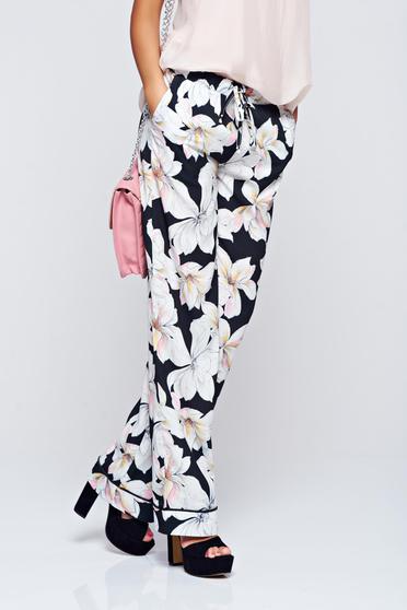 Pantaloni Festival Look by PrettyGirl galbeni cu imprimeuri florale cu buzunare