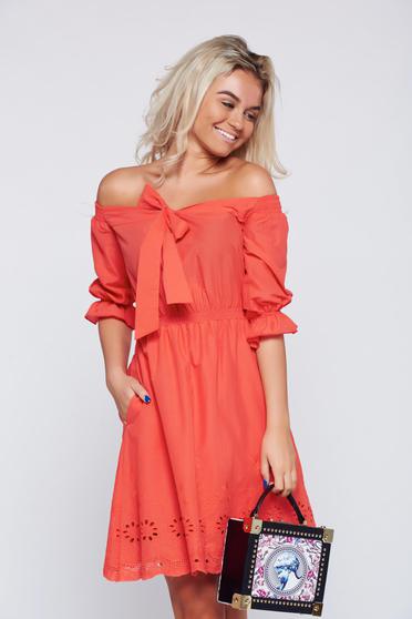 Rochie LaDonna corai casual cu croi larg cu elastic in talie