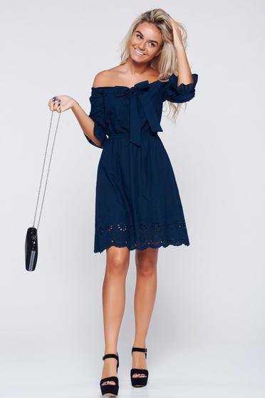 Rochie LaDonna albastru-inchis casual cu croi larg cu elastic in talie