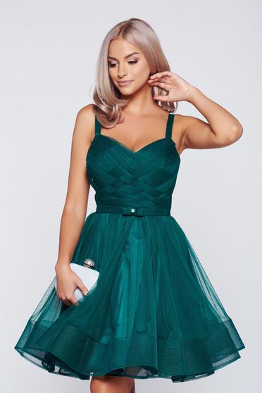 Rochie Ana Radu verde-inchis de lux in clos tip corset din tul captusita pe interior