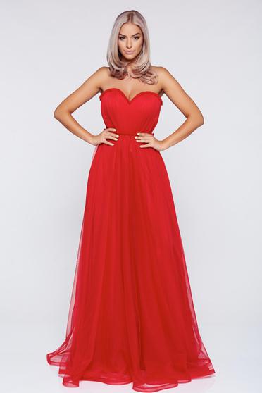 Rochie Ana Radu rosie de ocazie in clos cu tul