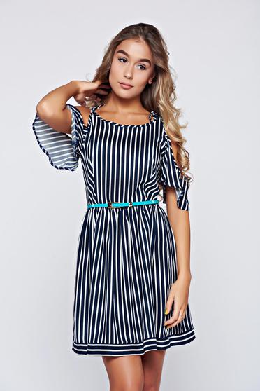 poze cu Rochie StarShinerS albastru-inchis casual in clos cu umeri goi