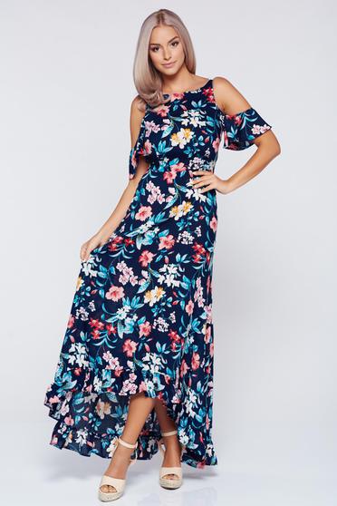 Rochie StarShinerS albastru-inchis lunga cu croi larg cu imprimeu floral