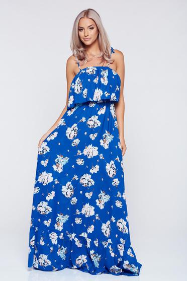 Rochie PrettyGirl albastra lunga cu croi larg cu bretele