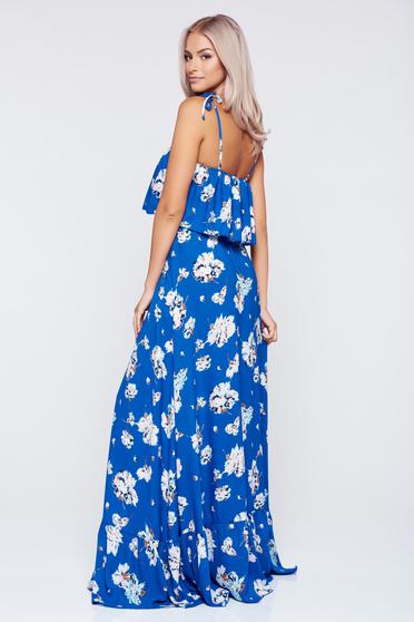 poze cu Rochie PrettyGirl albastra lunga cu croi larg cu bretele