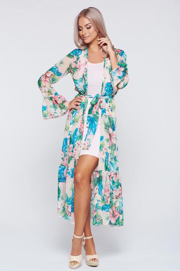 Rochie tip kimono PrettyGirl verde din voal cu croi larg