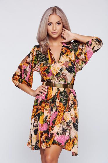 Rochie PrettyGirl galbena eleganta din voal cu maneca 3/4