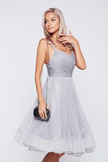 Rochie Ana Radu gri de ocazie in clos cu tul