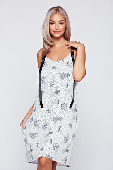 Rochie Top Secret alba cu croi larg cu bretele cu buzunare