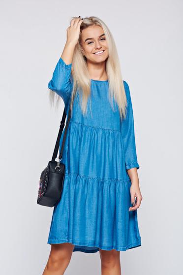 Rochie Top Secret albastra casual din denim cu croi larg