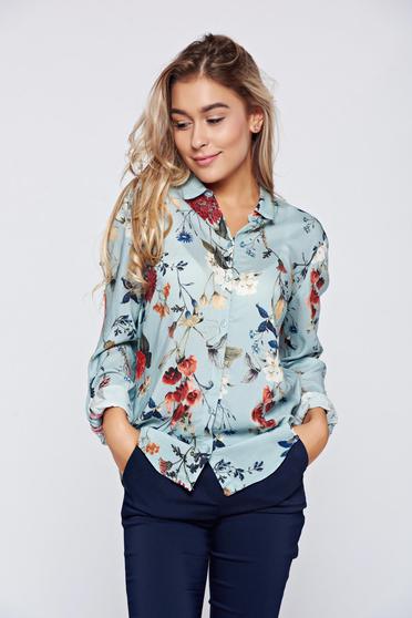 Camasa dama Top Secret albastra din material vaporos cu imprimeuri florale