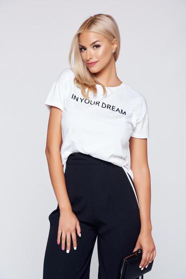 Tricou Top Secret alb casual din bumbac