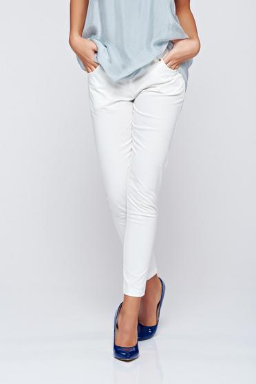 Pantaloni PrettyGirl albi office conici cu talie medie