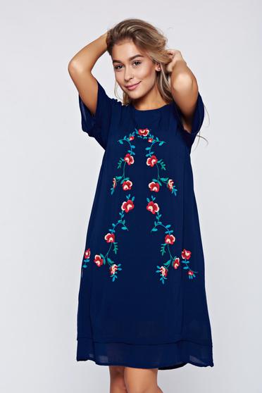 Rochie Top Secret albastru-inchis casual brodata cu croi larg