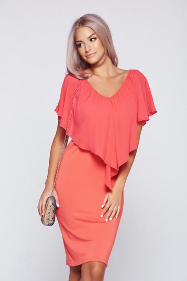 Rochie PrettyGirl corai fara maneci cu decolteu