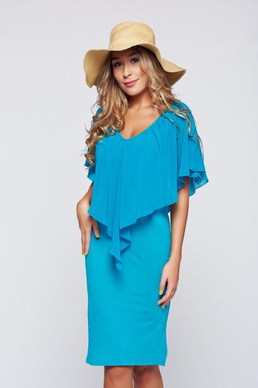 Rochie PrettyGirl turcoaz fara maneci cu decolteu