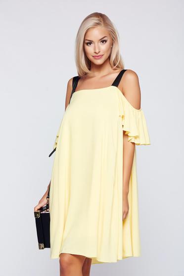Rochie PrettyGirl galbena casual din voal cu umeri goi
