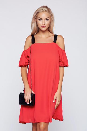 Rochie PrettyGirl corai casual din voal cu umeri goi