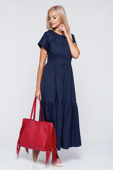 Rochie PrettyGirl albastru-inchis casual in clos cu elastic in talie