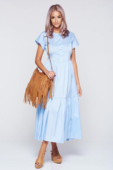 Rochie PrettyGirl albastra-deschis casual in clos cu elastic in talie
