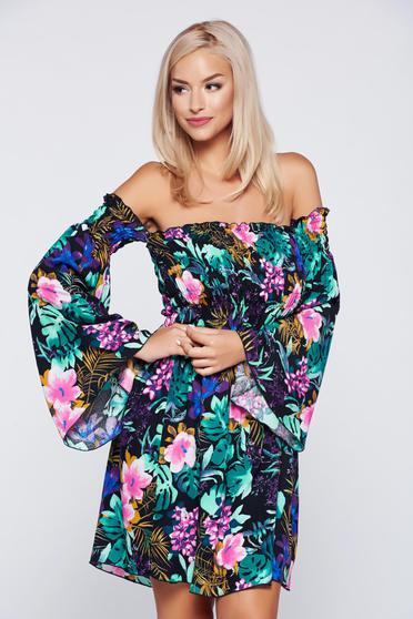 Rochie PrettyGirl neagra casual cu croi larg cu umeri goi