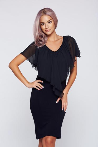 Rochie PrettyGirl neagra fara maneci cu decolteu