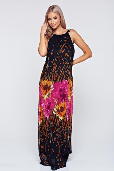 Rochie StarShinerS neagra din voal fara maneci captusita pe interior