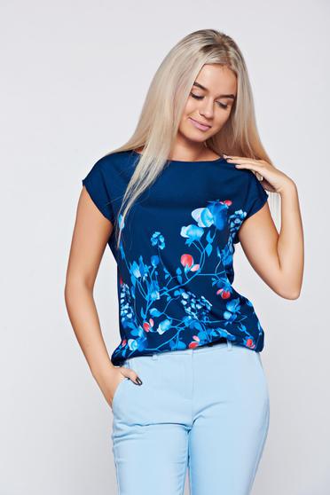 Tricou Top Secret albastru casual cu croi larg cu imprimeuri florale