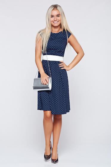 Rochie LaDonna albastru-inchis din bumbac in clos accesorizata cu cordon