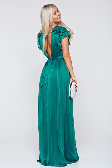 poze cu Rochie Artista verde de ocazie din material vaporos cu decolteu adanc