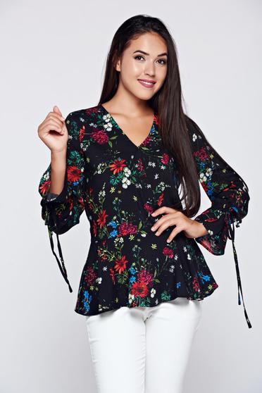 Bluza dama Top Secret neagra cu maneca lunga cu decolteu in v