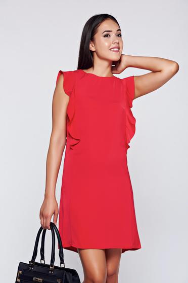 Rochie Top Secret rosie eleganta cu croi larg cu volanase la maneca