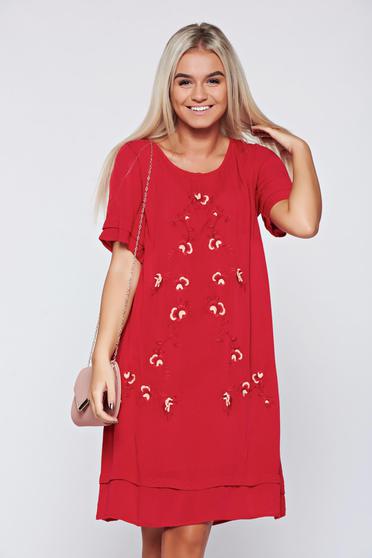 Rochie Top Secret rosie din bumbac brodata cu croi larg