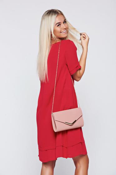 poze cu Rochie Top Secret rosie din bumbac brodata cu croi larg