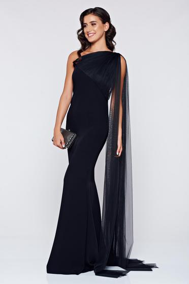 Rochie Ana Radu neagra de ocazie cu tul pe umar