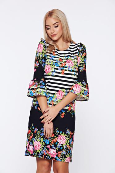 Rochie StarShinerS neagra office cu croi larg din stofa usor elastica