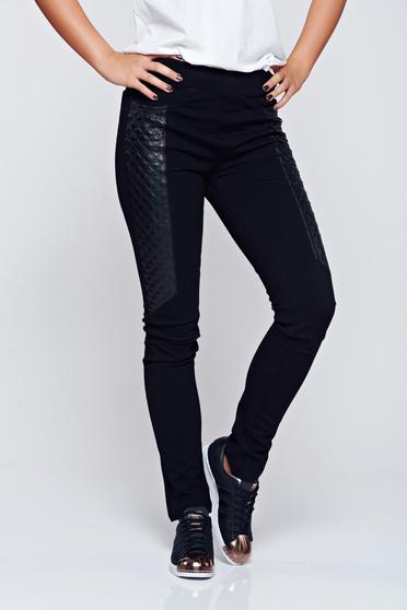 Colanti negru casual din bumbac cu buzunare la spate