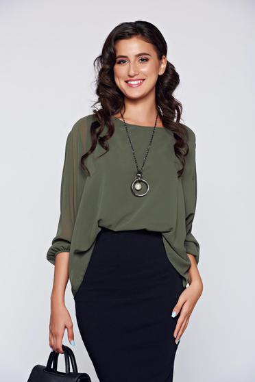 Bluza dama verde-inchis eleganta cu croi larg cu aplicatii de dantela
