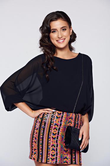 Bluza dama neagra eleganta cu croi larg cu aplicatii de dantela