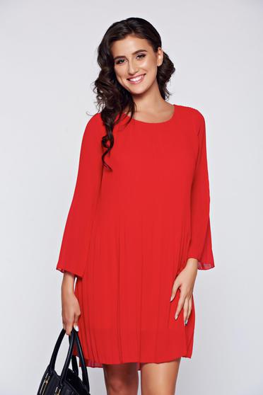 Rochie rosie eleganta din material vaporos cu croi larg