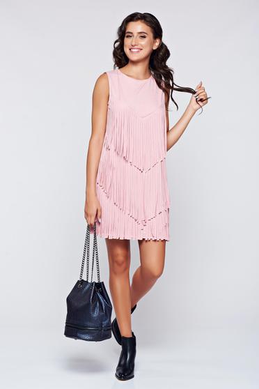Rochie rosa din velur cu franjuri fara maneci