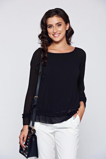 Bluza dama neagra eleganta din material vaporos captusita pe interior