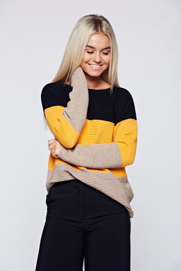 Pulover negru casual tricotat cu croi larg