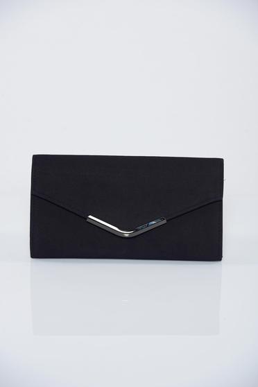 Geanta dama plic neagra cu accesoriu metalic