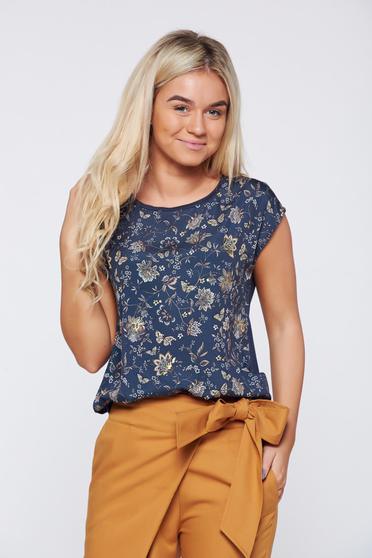 Top Top Secret negru casual material usor elastic cu imprimeuri florale