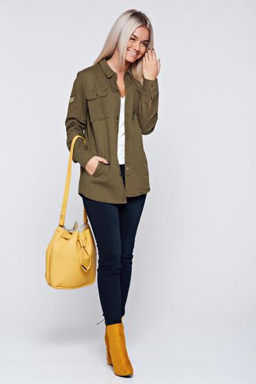 Camasa dama khaki casual din bumbac cu maneca lunga