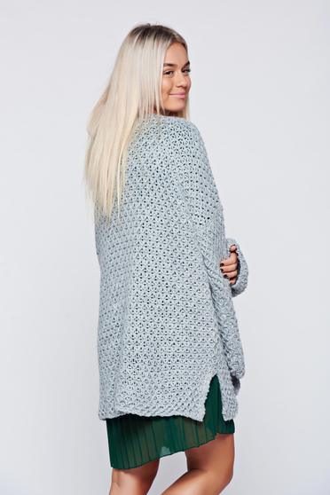Cardigan gri casual tricotat cu buzunare