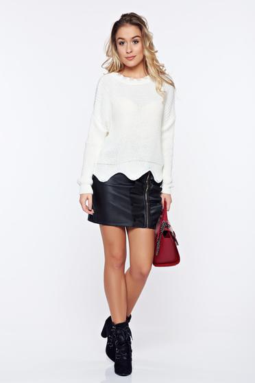 Fusta neagra casual scurta tip creion cu volanase