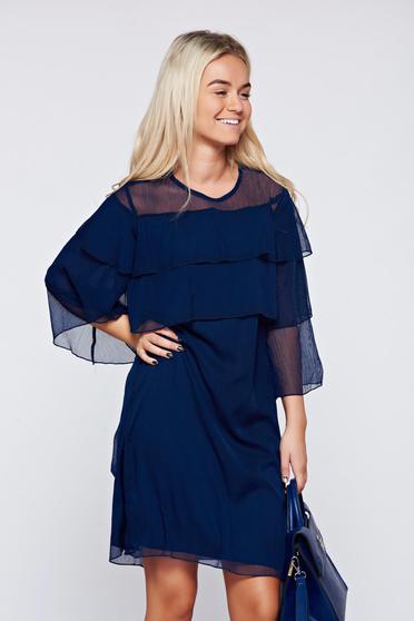 Rochie Top Secret albastru-inchis din voal cu croi larg cu maneci clopot